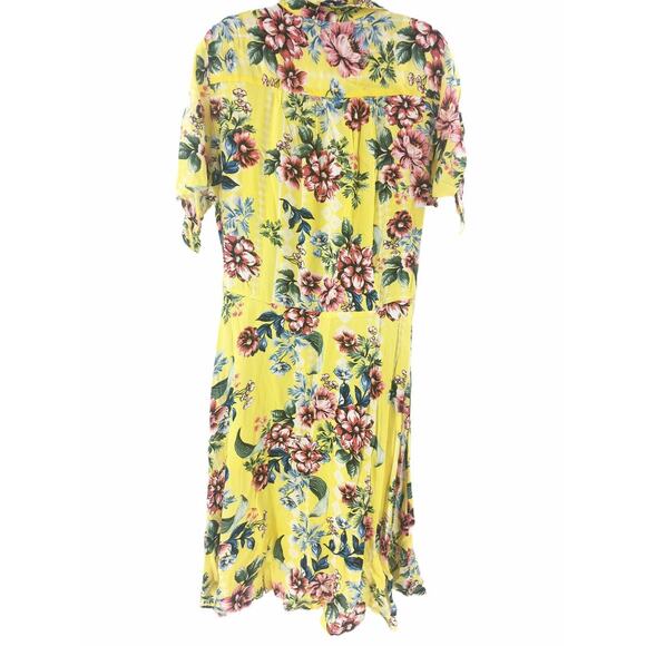 Y2K ECI New York Shirt Dress Size 4 Yellow Floral Button Up Short Sleeve NO BELT - Picture 5 of 7